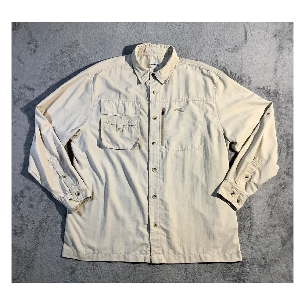 Natural Gear Men's L Tan Nylon Long Sleeve Fishing Hiking Shirt Ventilated